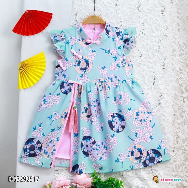 [XẢ KHO] Đầm cổ tàu hoa đào xẻ tà dễ thương cho bé gái Lễ Tết DGB292516
