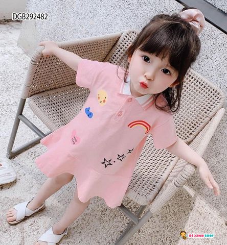 Đầm cổ trụ cầu vồng dễ thương cho bé gái DGB292482