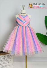 Đầm công chúa cầu vồng cổ yếm ly chéo kết cườm dễ thương cho bé gái BGB124132