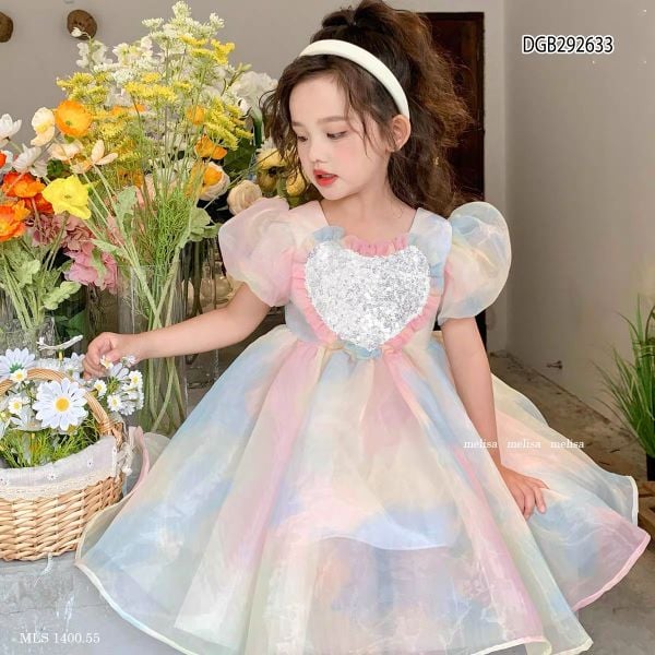 [XẢ KHO] Đầm công chúa loang tim cầu vồng dễ thương cho bé gái đi tiệc, đi chơi DGB292633