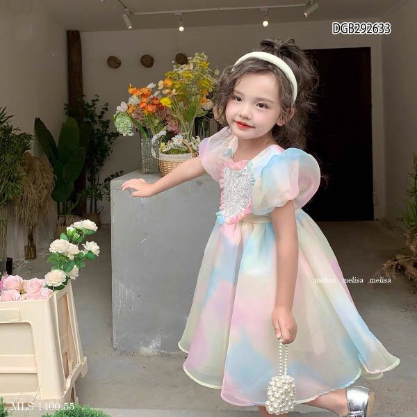 [XẢ KHO] Đầm công chúa loang tim cầu vồng dễ thương cho bé gái đi tiệc, đi chơi DGB292633