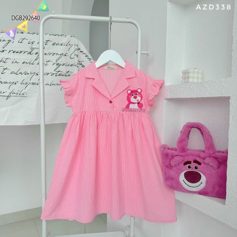 Đầm cổ Dalton tay bèo gấu dâu dễ thương cho bé gái DGB292639