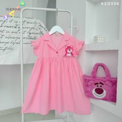 Đầm cổ Dalton tay bèo gấu dâu dễ thương cho bé gái DGB292639