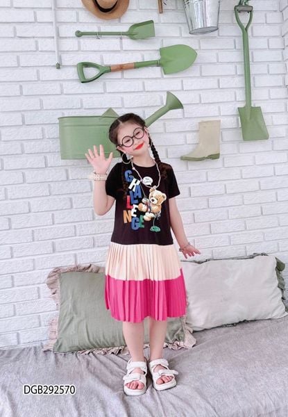 Đầm in hoa phối lụa dễ thương cho bé gái DGB292570