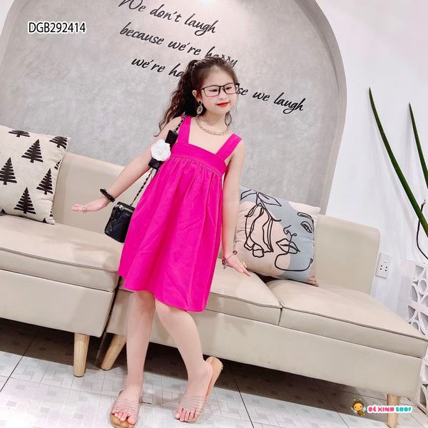 Đầm lụa dây hở lưng dễ thương cho bé gái DGB292414
