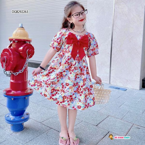 [XẢ KHO] Đầm kate hoa đính nơ to dễ thương cho bé gái DGB292263