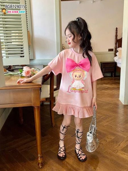 [XẢ KHO] Đầm suông đính nơ Labubu dễ thương cho bé gái BGB124015