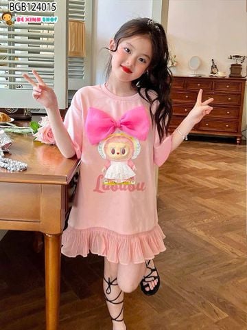 [XẢ KHO] Đầm suông đính nơ Labubu dễ thương cho bé gái BGB124015