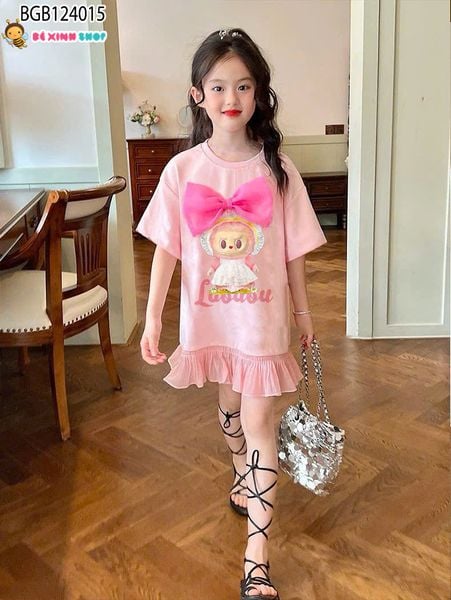 [XẢ KHO] Đầm suông đính nơ Labubu dễ thương cho bé gái BGB124015
