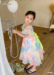 [XẢ KHO] Đầm công chúa loang màu nơ xanh dễ thương cho bé gái DGB292470