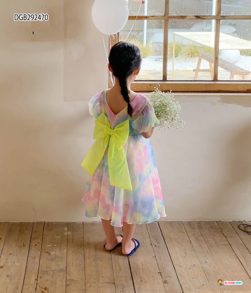 [XẢ KHO] Đầm công chúa loang màu nơ xanh dễ thương cho bé gái DGB292470