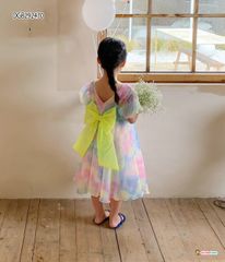 [XẢ KHO] Đầm công chúa loang màu nơ xanh dễ thương cho bé gái DGB292470