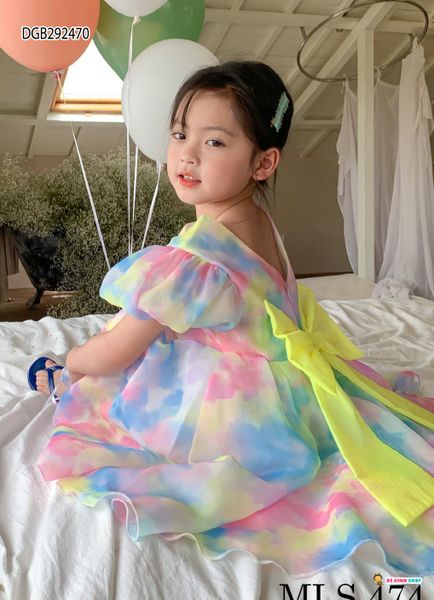[XẢ KHO] Đầm công chúa loang màu nơ xanh dễ thương cho bé gái DGB292470