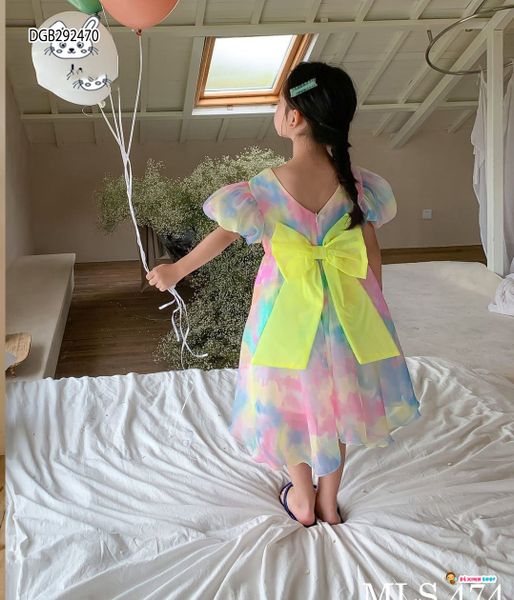 [XẢ KHO] Đầm công chúa loang màu nơ xanh dễ thương cho bé gái DGB292470