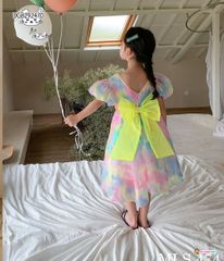 [XẢ KHO] Đầm công chúa loang màu nơ xanh dễ thương cho bé gái DGB292470