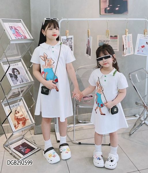 Đầm thun polo in thỏ dễ thương cho bé gái DGB292599
