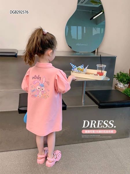 Đầm polo cổ trụ in thỏ dễ thương cho bé gái DGB292576