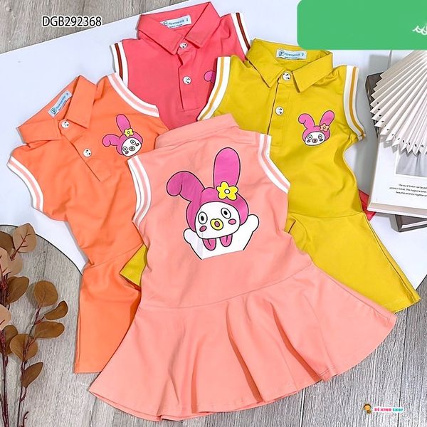Đầm trụ phối bo in thỏ dễ thương cho bé gái DGB292368
