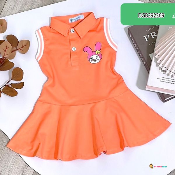 Đầm trụ phối bo in thỏ dễ thương cho bé gái DGB292368