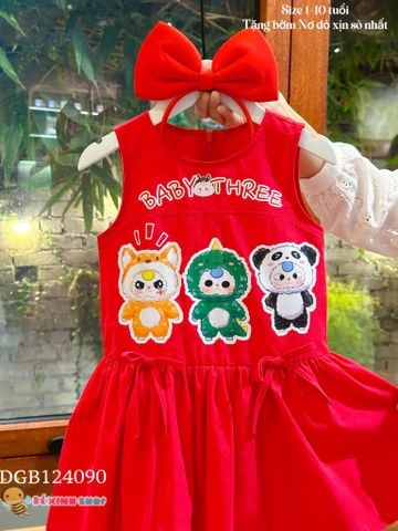 Đầm sát nách đuôi cá đính nơ kèm cài Baby Three dễ thương cho bé gái DGB124090