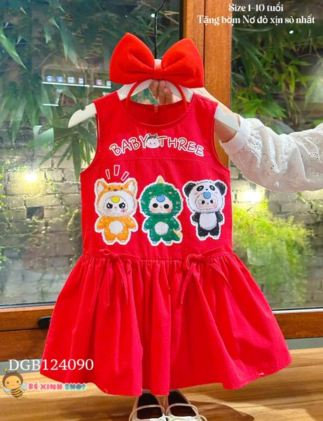 Đầm sát nách đuôi cá đính nơ kèm cài Baby Three dễ thương cho bé gái DGB124090