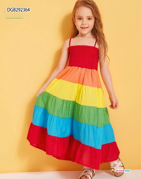 Đầm dây chạy smooking cầu vồng dễ thương cho bé gái DGB292364