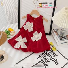 Đầm sát nách bí đính nơ dễ thương cho bé gái BGB124106