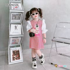 Đầm sọc in gấu tay phối dễ thương cho bé gái DGB292324