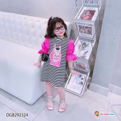 Đầm sọc in gấu tay phối dễ thương cho bé gái DGB292324