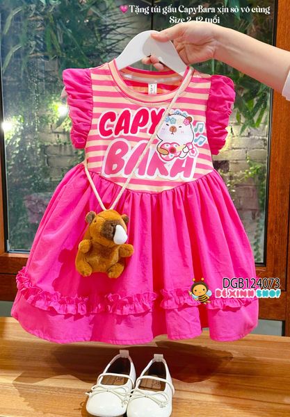 Đầm cánh tiên phối sọc (KÈM TÚI ĐEO) Capy bara  dễ thương cho bé gái DGB124073