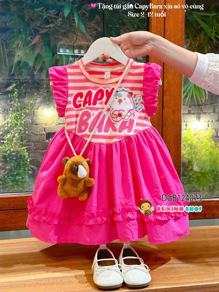 Đầm cánh tiên phối sọc (KÈM TÚI ĐEO) Capy bara  dễ thương cho bé gái DGB124073