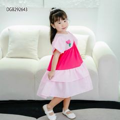 Đầm tầng babydoll đính hoa phối màu dễ thương cho bé gái dạo phố, đi học DGB292643