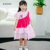 Đầm tầng babydoll đính hoa phối màu dễ thương cho bé gái dạo phố, đi học DGB292643