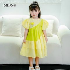 Đầm tầng babydoll đính hoa phối màu dễ thương cho bé gái dạo phố, đi học DGB292643