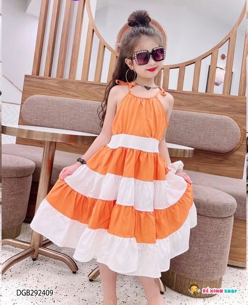 Đầm dây phối màu dễ thương cho bé gái DGB292407