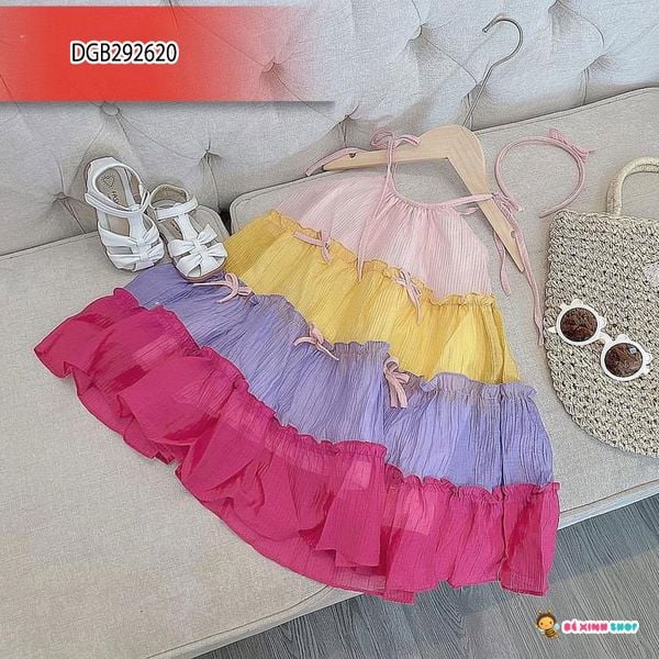 Đầm tầng phối màu kèm cài dễ thương cho bé gái DGB292620