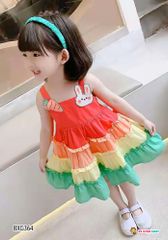 Đầm tầng phối màu đắp THỎ CÀ RỐT dễ  thương cho bé gái BXG364