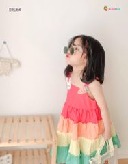 Đầm tầng phối màu đắp THỎ CÀ RỐT dễ  thương cho bé gái BXG364