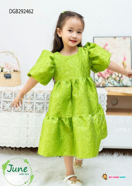 Đầm tay phồng hoa nổi dễ thương cho bé gái DGB292461