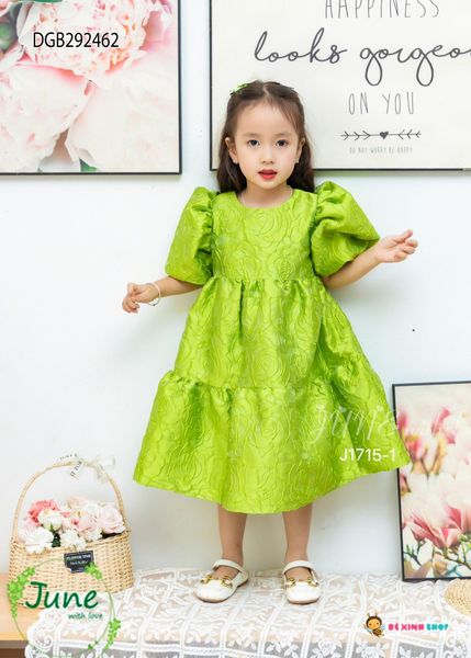 Đầm tay phồng hoa nổi dễ thương cho bé gái DGB292461