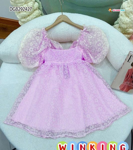 Đầm voan tơ tay phồng nơ sau dễ thương cho bé gái DGB292426