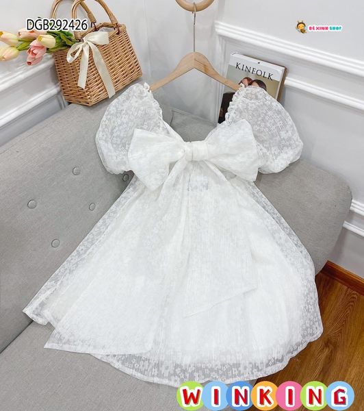 Đầm voan tơ tay phồng nơ sau dễ thương cho bé gái DGB292426