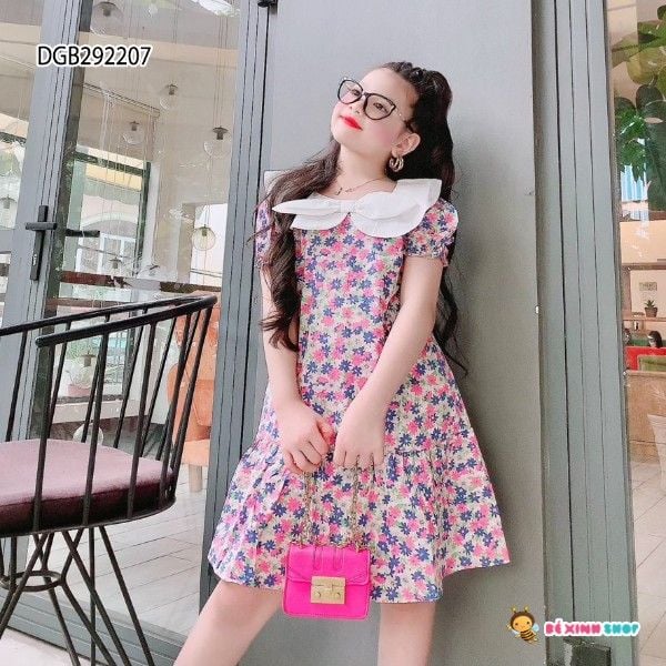 [XẢ KHO] Đầm kate bông phối cổ nơ dễ thương cho bé gái DGB292206
