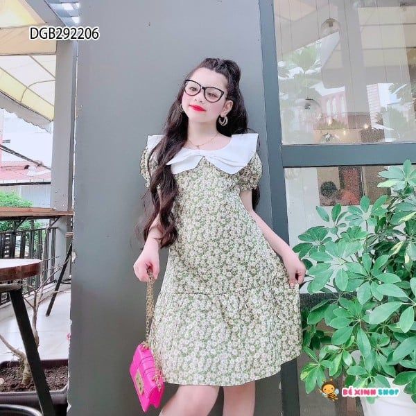 [XẢ KHO] Đầm kate bông phối cổ nơ dễ thương cho bé gái DGB292206