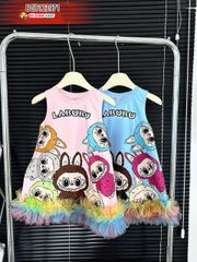 Đầm suông Labubu phối voan màu sắc  dễ thương cho bé gái BGB123971