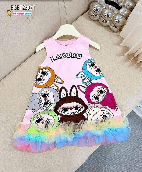 Đầm suông Labubu phối voan màu sắc  dễ thương cho bé gái BGB123971