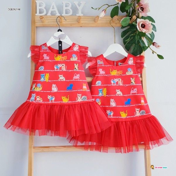 Đầm phi in mèo dễ thương cho bé gái DGB292190