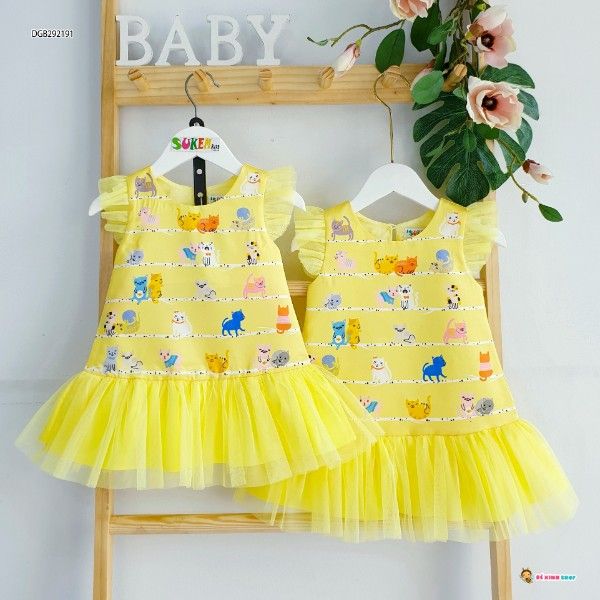 Đầm phi in mèo dễ thương cho bé gái DGB292190