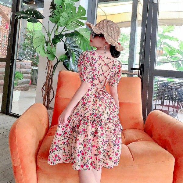 [XẢ KHO] Đầm voan hoa tay phồng đan dây lưng dễ thương cho bé gái DGB292196