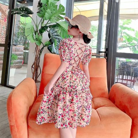 [XẢ KHO] Đầm voan hoa tay phồng đan dây lưng dễ thương cho bé gái DGB292196